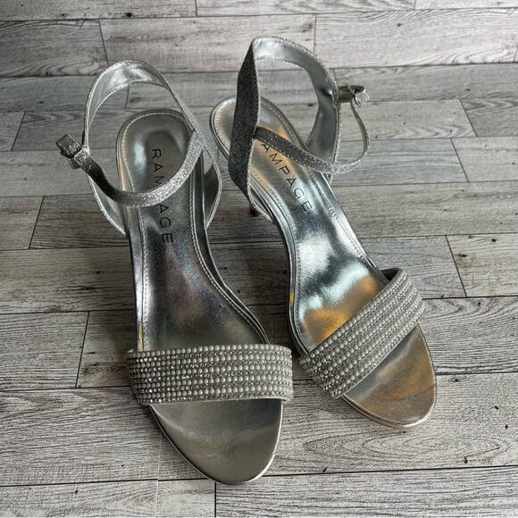RAMPAGE Fayrah Silver Glitter Embellished Strap Ankle Heels Size 6 - Picture 2 of 8